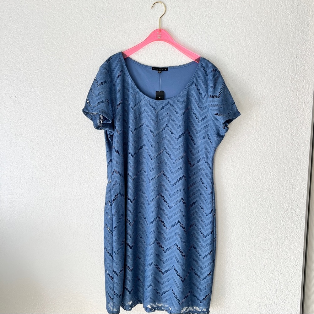 NWT Tiana B Blue Eyelet Short Sleeve Dress Size XXL